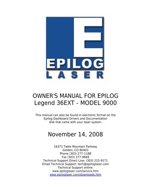 User Manual For Epilogue Legend 100 Laser Engraver